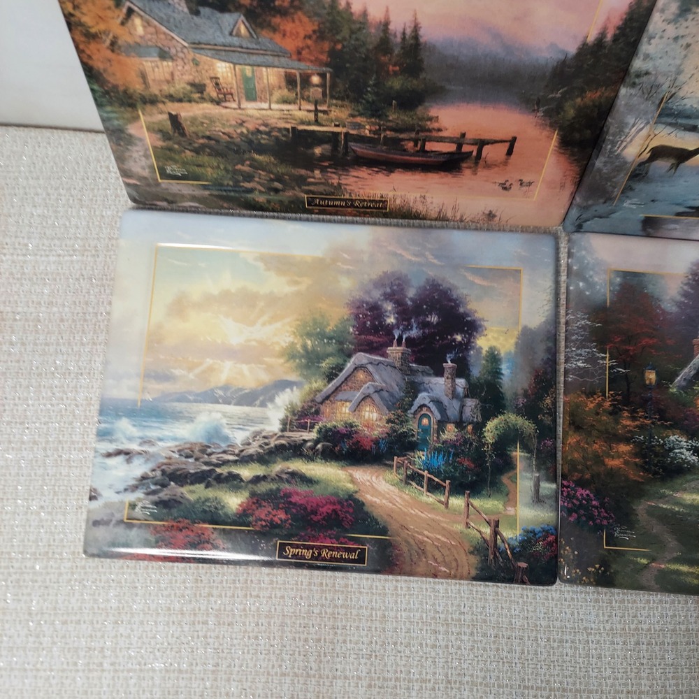 Thomas Kinkade Seasons of Reflection Bradford Exchange Ceramic Plate Set of 4 - Picture 5 of 12